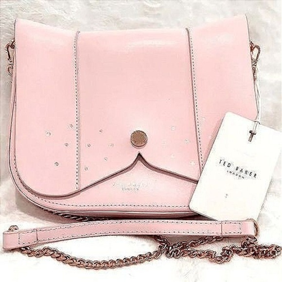 NWT Ted Baker London Shoulder Bag Pink Embellished Chain Strap Purse‎ - Picture 1 of 4